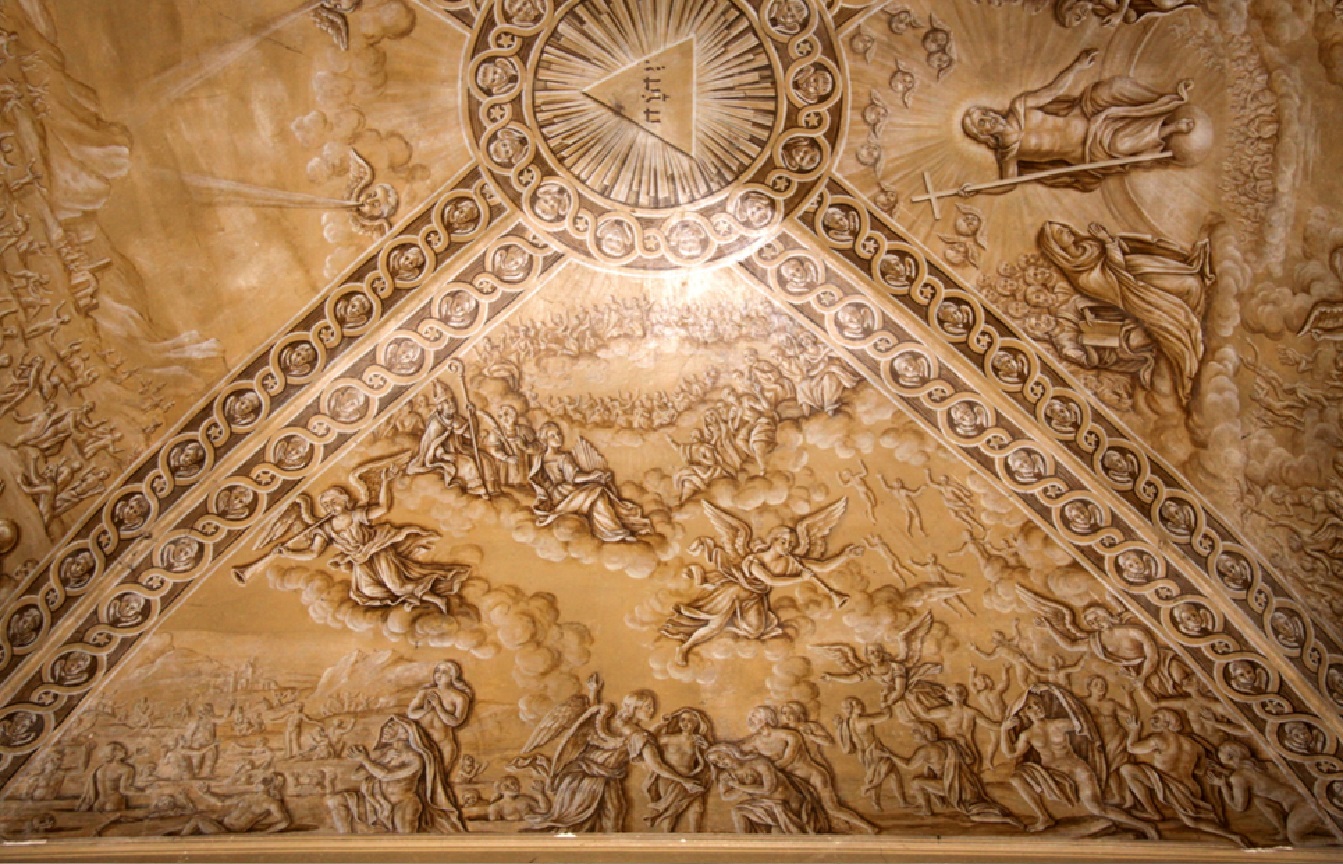 La Communion des Saints, avec Ste-C�cile en t�te portant son instrument de musique.